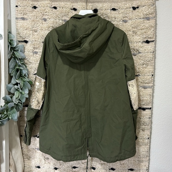 Sam Edelman green with gold sequin elbow anorak jacket size S - Picture 5 of 11